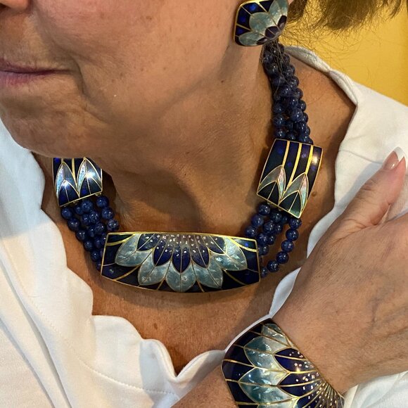 Artist David Kuo complete Champleve Jewelry set. Circa 1980. - Picture 1 of 16